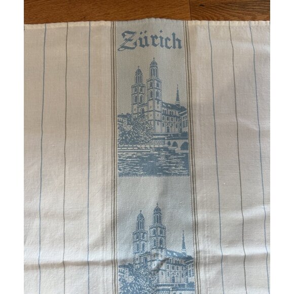 Zurich Switzerland Swiss Souvenir Embroidered Linen Tea Towel 31.5” x 19” - Picture 2 of 9